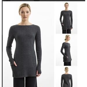 nfp‎ Black Tunic Bow Neckline Sweater 100% Merino Wool Size XS